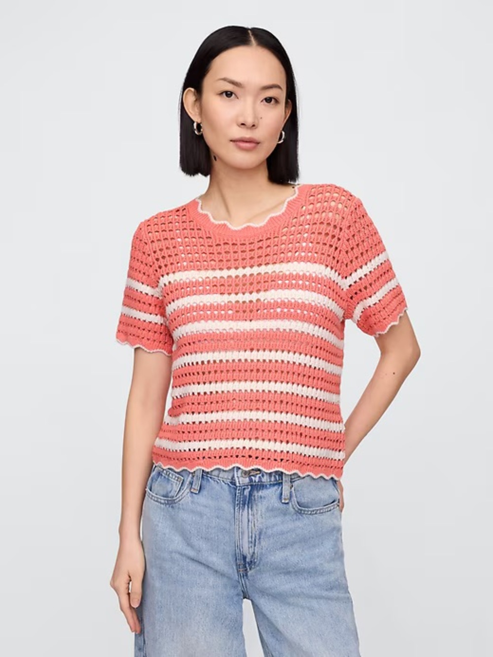 Cotton crochet striped t-shirt